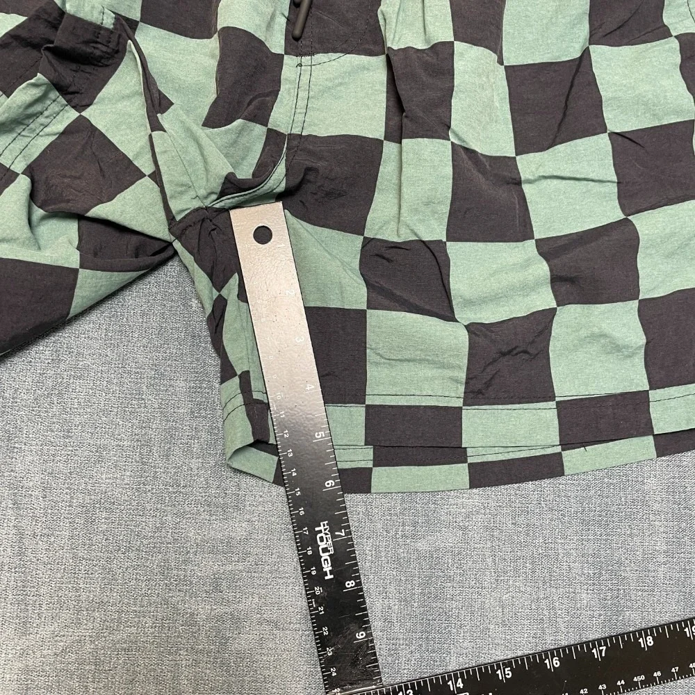 Forever 21 Board Shorts Mens Large Green Black Check Pockets Drawstring Waist